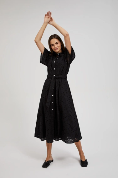 Rozkloszowana sukienka z guzikami czarna