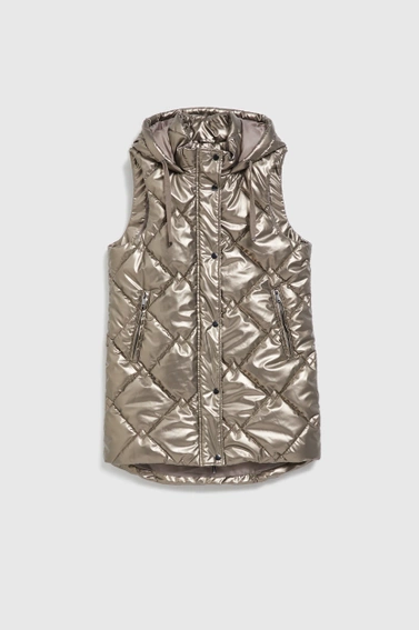 Pikowana kamizelka z kapturem beżowa