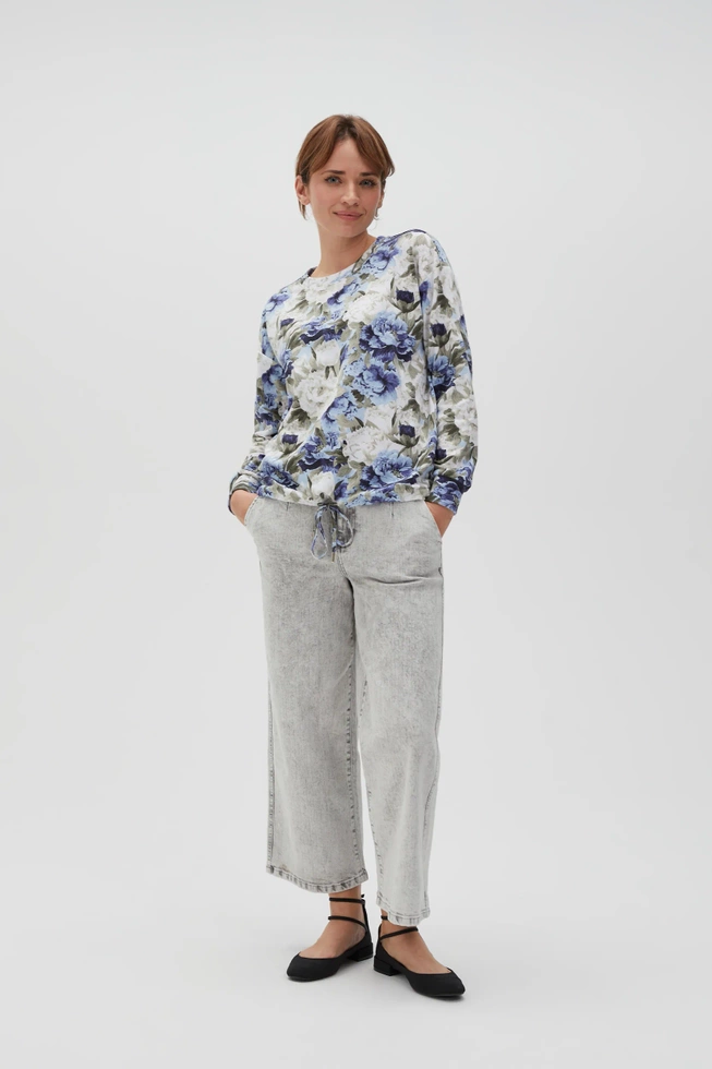 Bluza w kwiaty bez kaptura niebieska