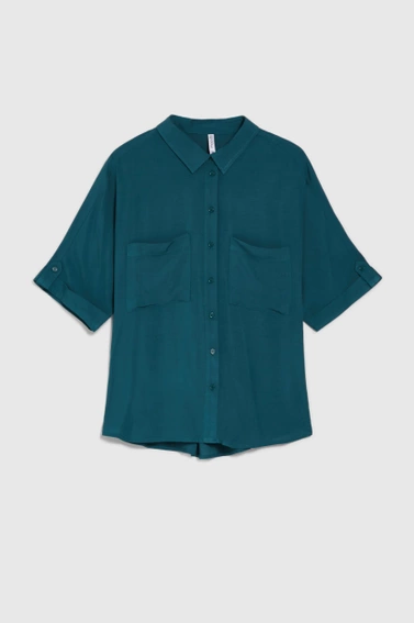 Wiskozowa koszula z podwijanymi rękawami zielona