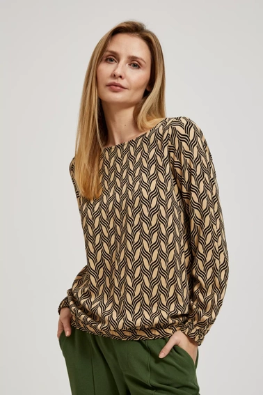 Wzorzysta koszula o prostym fasonie beżowa