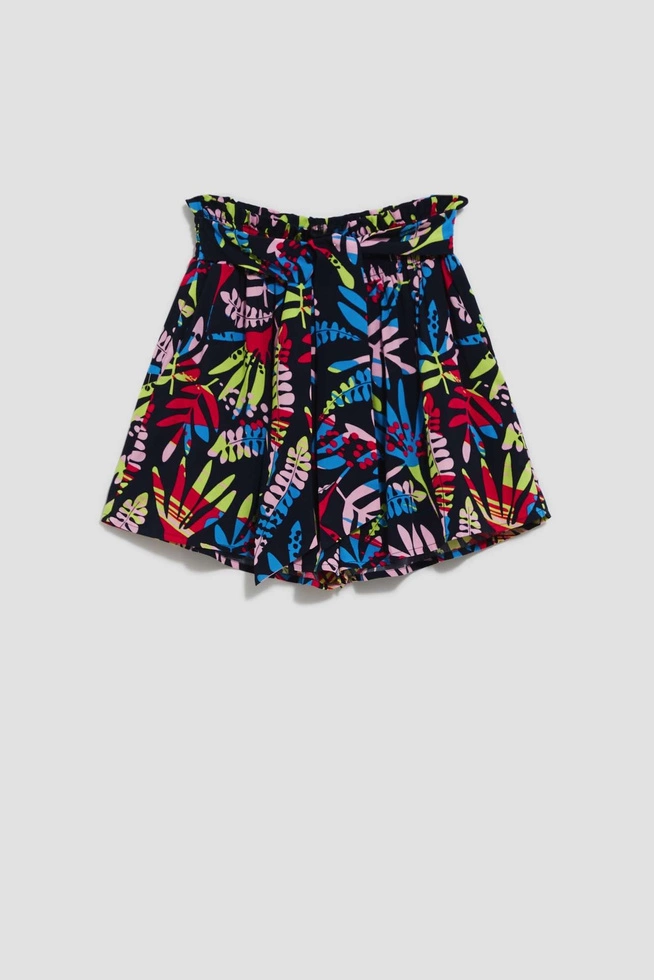 Szorty z nadrukiem i wiązaniem w pasie granatowe