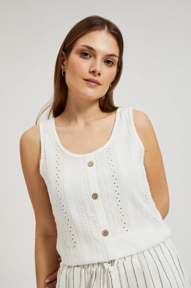 Ażurowy top z guzikami biały