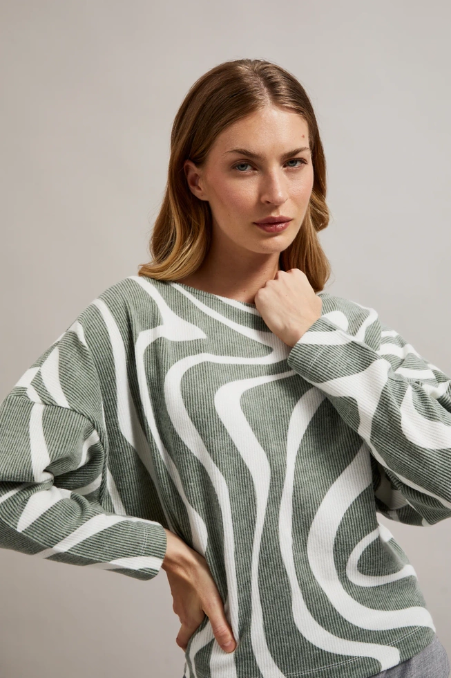 Bluza z geometrycznym wzorem i długimi rękawami oliwkowa