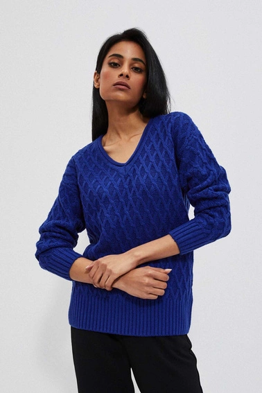 Sweter z ozdobnym splotem lazurowy