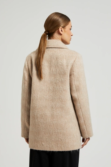 Dwurzędowy płaszcz z kołnierzem beżowy