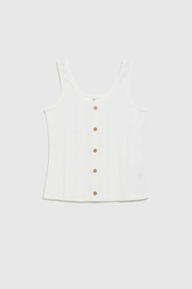 Ażurowy top z guzikami biały