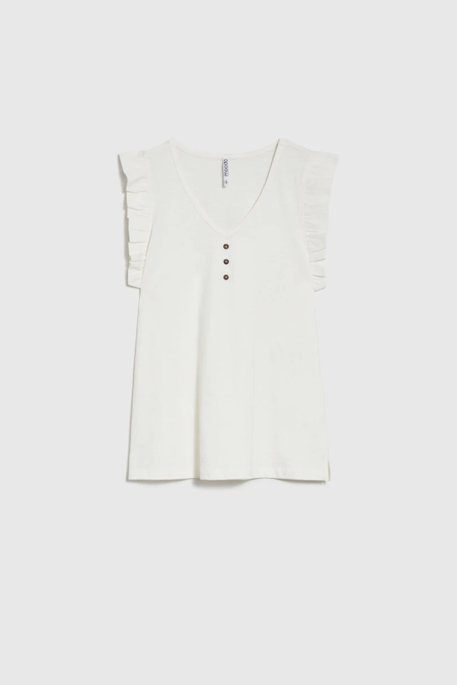 Bluzka z falbaną na ramionach biała