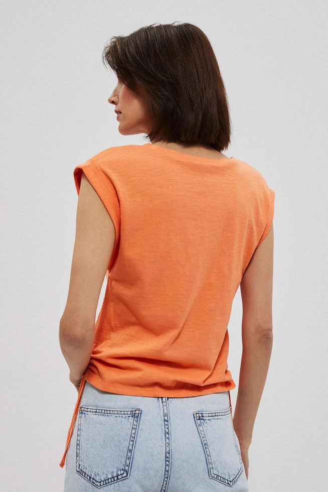 Bawełniana bluzka ze ściągaczem łososiowa