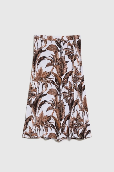 Spódnica midi w roślinny print brązowa