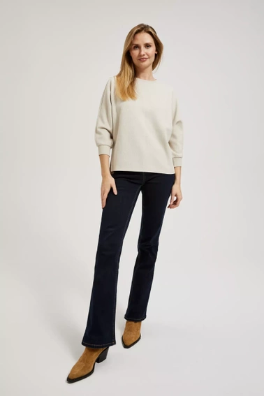 Gładka bluza wkładana przez głowę z rękawami 3/4 beżowa