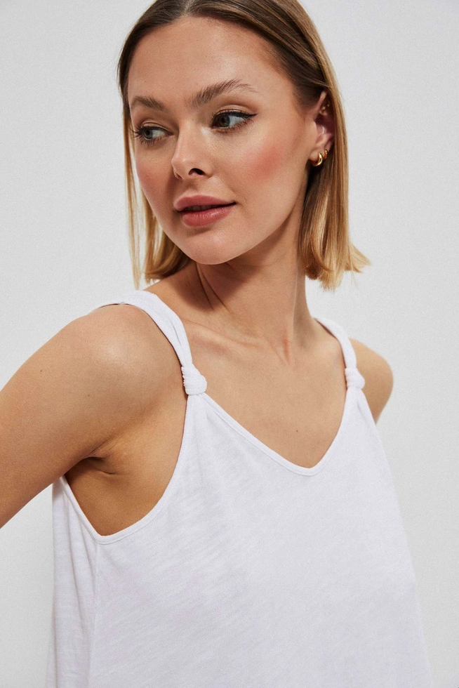 Bawełniany top z dekoltem w serek i wiązaniem na ramiączkach biały