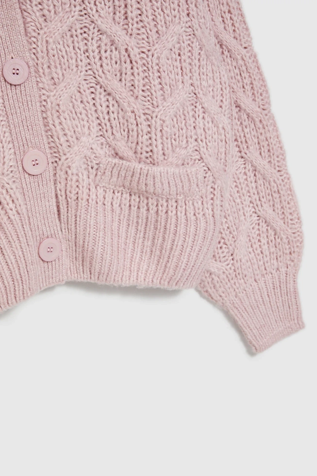 Kardigan z ozdobym splotem różowy