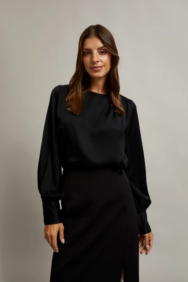 Elegancka koszula z bufiastymi rękawami czarna