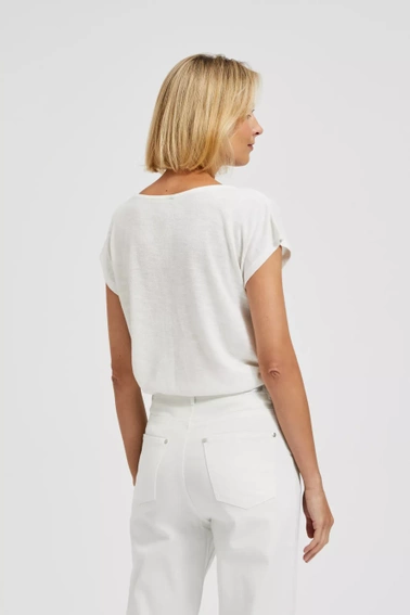 Gładka bluzka damska z okrągłym dekoltem biała