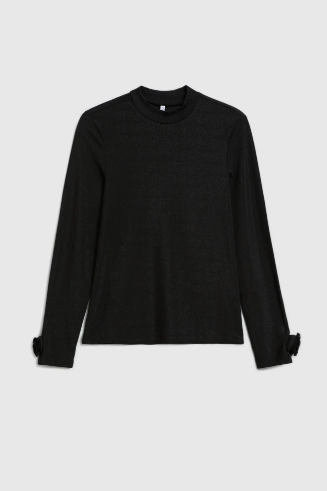 Bluzka z ozdobnymi rękawami czarna