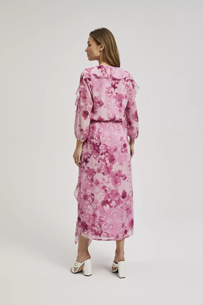 Sukienka z falbanami i kwiatowym wzorem różowa