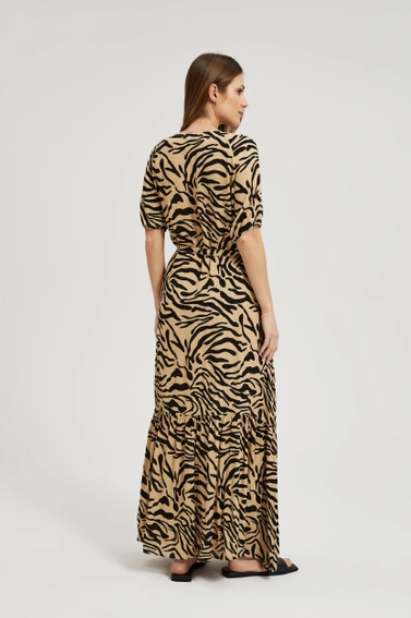 Wzorzysta sukienka maxi beżowa